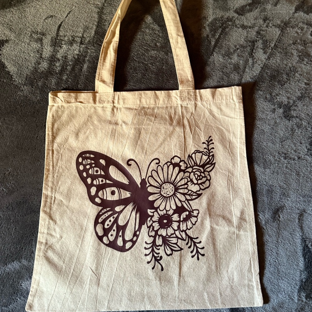 Custom Tote Bag - Butterfly and flowers - Reusable